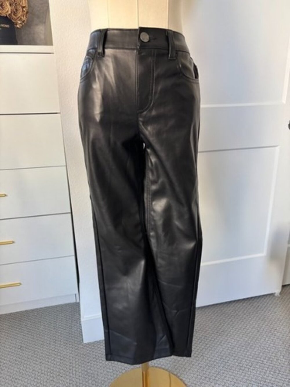 Justice Black Faux Leather Trouser Pants Straight Leg Girl's Size Large 12/14